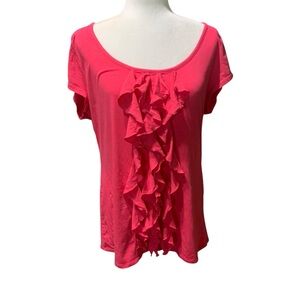 Grace Elements Women’s Pink Ruffle Front Short Sleeve Pink Shirt Size XL